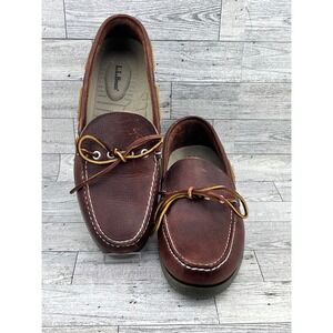 LL Bean Womens Leather Boat Shoes‎ Loafers Brown White Stitch Size 9 N Nautical